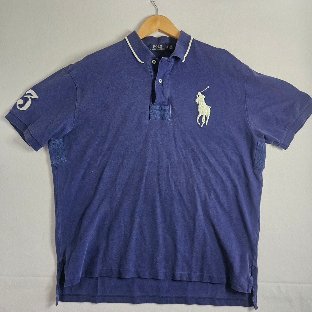 Polo Ralph Lauren Mens XL Big Pony Polo Shirt Navy Blue Short Sleeve 3 Patch